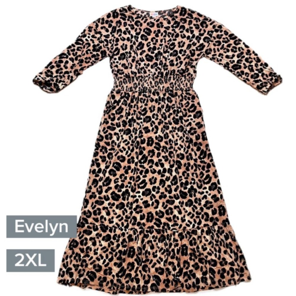 LuLaRoe Womens Dress Size 2XL Evelyn Maxi Brown Black Leopard Animal Pockets NWT
